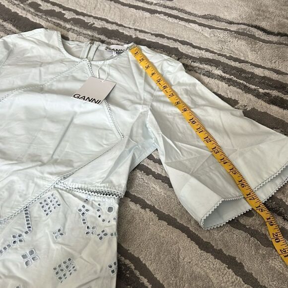 GANNI Women’s Broderie Anglaise Blouse Top Full Zipper - Picture 12 of 13